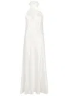 Galvan Cropped Pandora Satin Maxi Dress In Off White