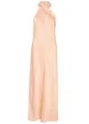 Galvan Pandora Satin Halterneck Midi-dress In Peach