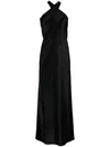 Galvan Women's Evelyn Satin Crisscross Halter Gown In Black