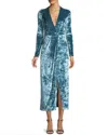 Galvan Crushed Velvet V-neck Faux Wrap Cocktail Dress In Blue In Blue