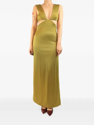 Pre-owned Galvan Cut-out Detail Maxi Dress In Green
