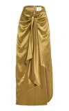 Galvan De Lovie Satin Maxi Wrap Skirt In Green