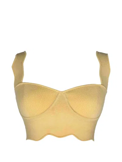 Pre-owned Galvan Delia Scalloped Crop Top In Neutrals