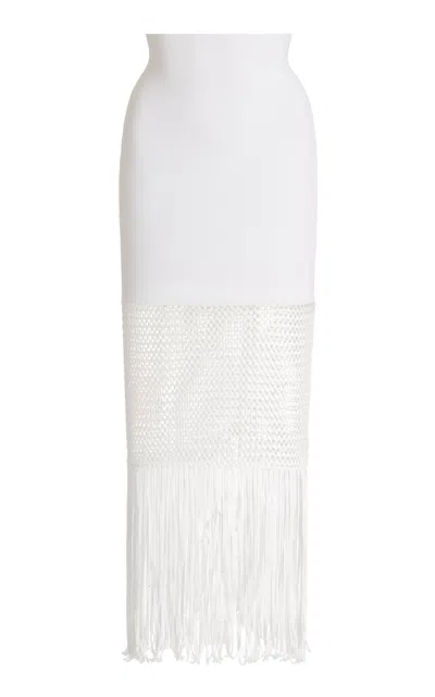 Galvan Diana Fringed Midi Skirt In White