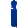 Galvan Nova Beaded Cutout Knit Maxi Dress In Blue