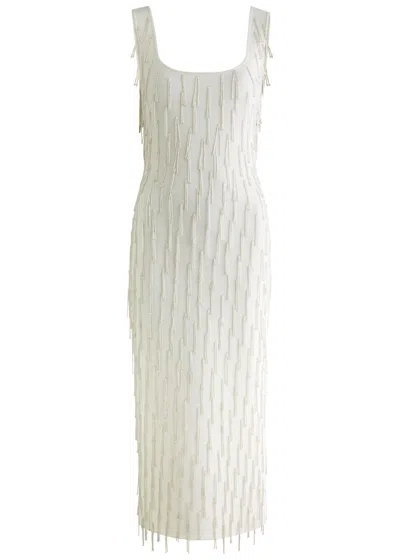 Galvan Embellished Knitted Midi Dress In White