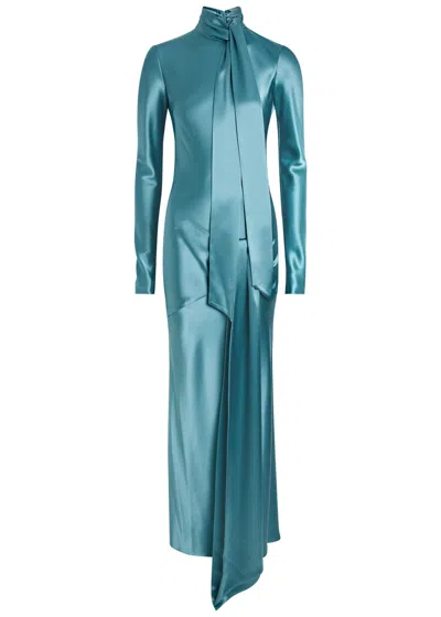 Galvan Emilie Scarf-effect Satin Maxi Dress In Blue