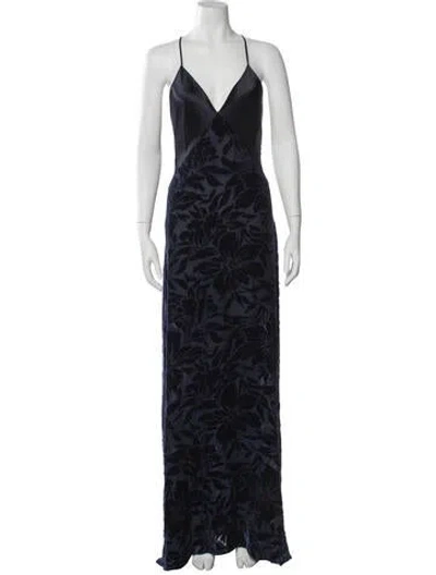 Pre-owned Galvan Floral Print Long Dress In Blue