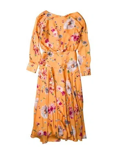 Pre-owned Galvan Floral Print Midi Length Dress In Orange