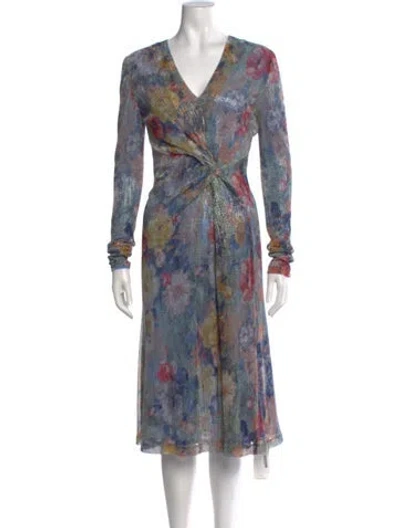 Pre-owned Galvan Floral Print Midi Length Dress W/ Tags