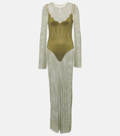 Galvan Gloria Crystal-embellished Maxi Dress In Olivine