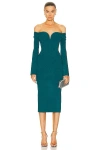 Galvan Grace Off-the-shoulder Ribbed-knit Midi Dress In Peacock