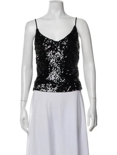Pre-owned Galvan Graphic Print V-neck Top In Black