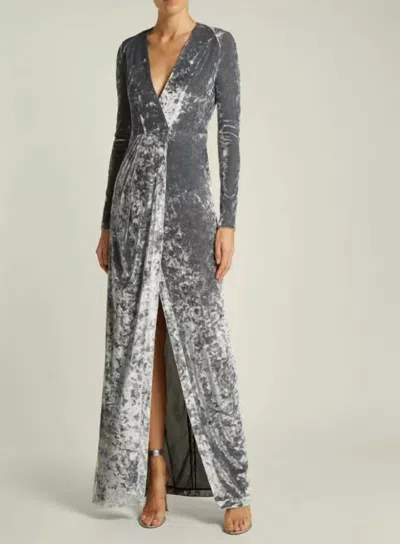 Galvan Grey Velvet V Neck Faux Wrap Dress