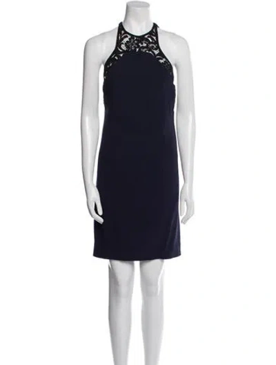 Pre-owned Galvan Halterneck Knee-length Dress In Blue