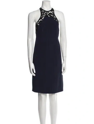 Pre-owned Galvan Halterneck Knee-length Dress In Blue