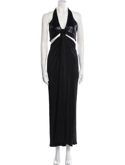 Pre-owned Galvan Halterneck Long Dress In Black