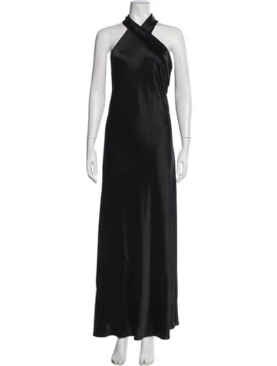 Pre-owned Galvan Halterneck Long Dress In Black