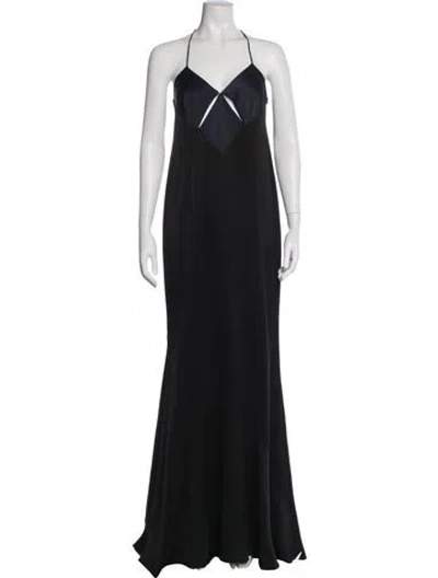 Pre-owned Galvan Halterneck Long Dress In Black