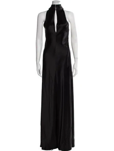 Pre-owned Galvan Halterneck Long Dress In Black