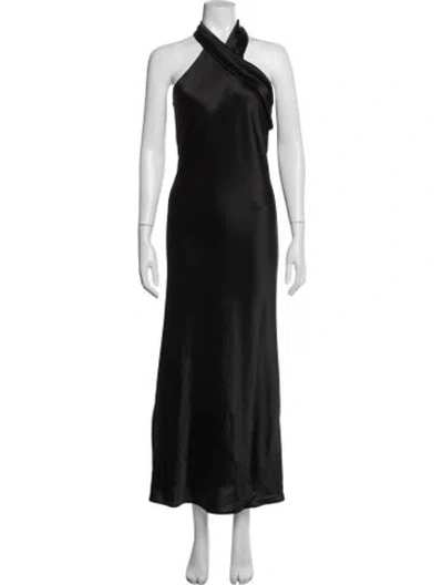 Pre-owned Galvan Halterneck Long Dress In Black