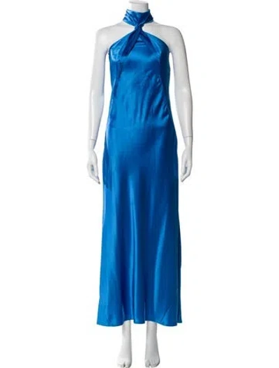 Pre-owned Galvan Halterneck Long Dress In Blue