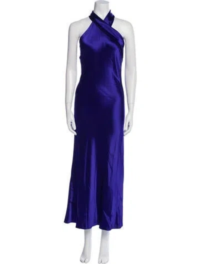 Pre-owned Galvan Halterneck Long Dress In Blue