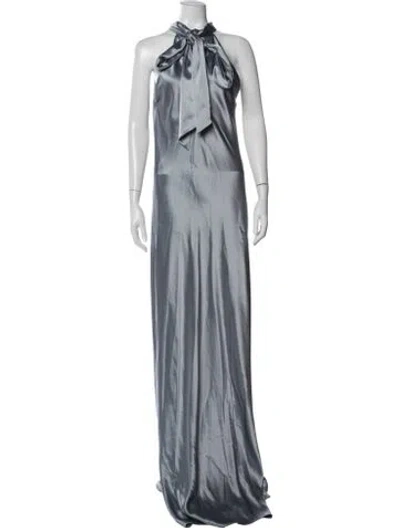 Pre-owned Galvan Halterneck Long Dress In Blue