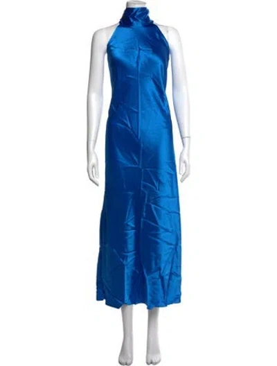 Pre-owned Galvan Halterneck Long Dress In Blue
