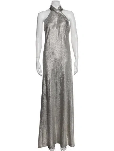 Pre-owned Galvan Halterneck Long Dress In Gold