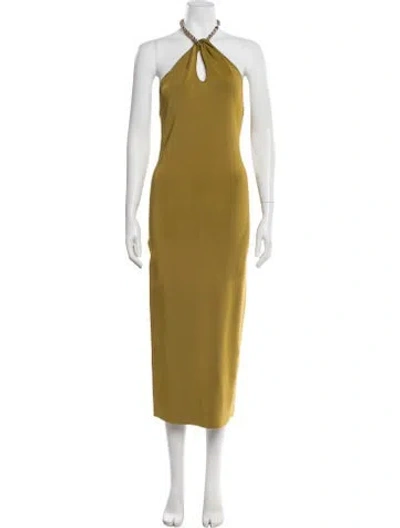 Pre-owned Galvan Halterneck Long Dress In Green