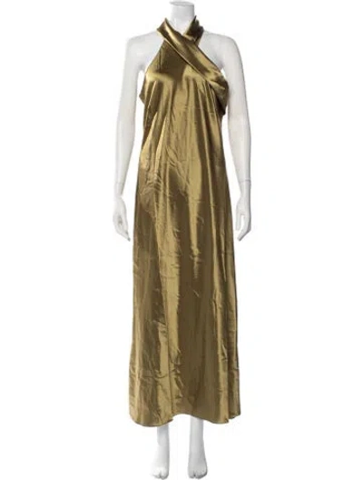 Pre-owned Galvan Halterneck Long Dress In Green