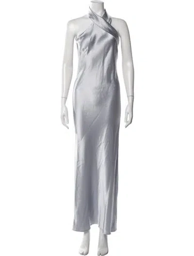 Pre-owned Galvan Halterneck Long Dress In Grey