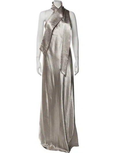 Pre-owned Galvan Halterneck Long Dress In Metallic/neutrals