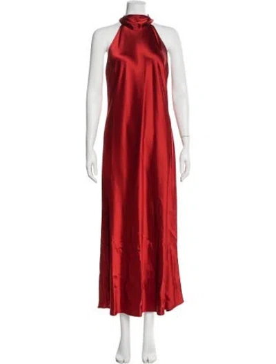 Pre-owned Galvan Halterneck Long Dress In Orange