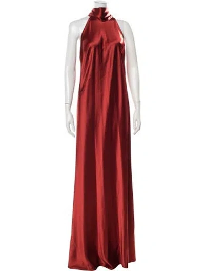 Pre-owned Galvan Halterneck Long Dress In Orange