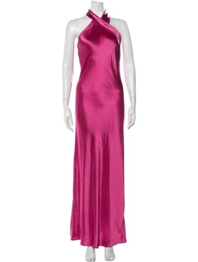 Pre-owned Galvan Halterneck Long Dress In Pink