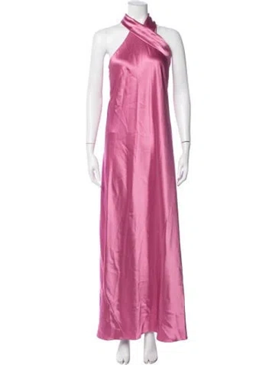 Pre-owned Galvan Halterneck Long Dress In Pink