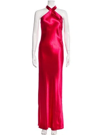 Pre-owned Galvan Halterneck Long Dress In Red