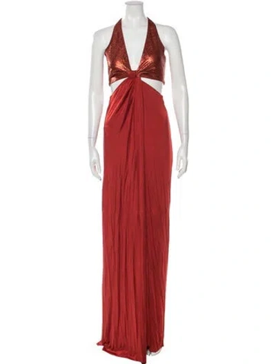 Pre-owned Galvan Halterneck Long Dress In Red