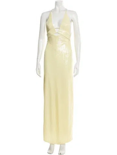 Pre-owned Galvan Halterneck Long Dress In Yellow