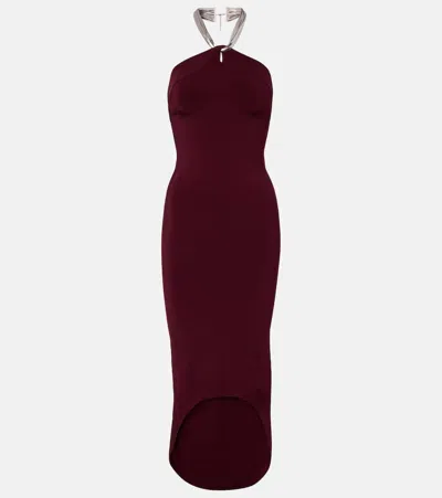 Galvan Halterneck Midi Dress In Burgundy