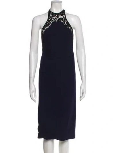 Pre-owned Galvan Halterneck Midi Length Dress In Blue