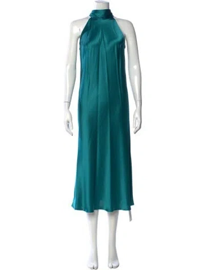 Pre-owned Galvan Halterneck Midi Length Dress In Green