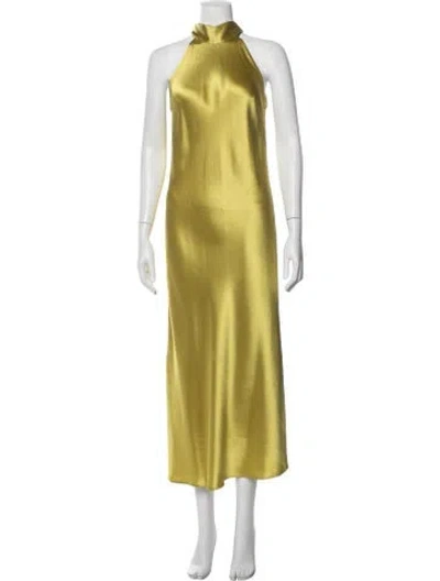 Pre-owned Galvan Halterneck Midi Length Dress In Green