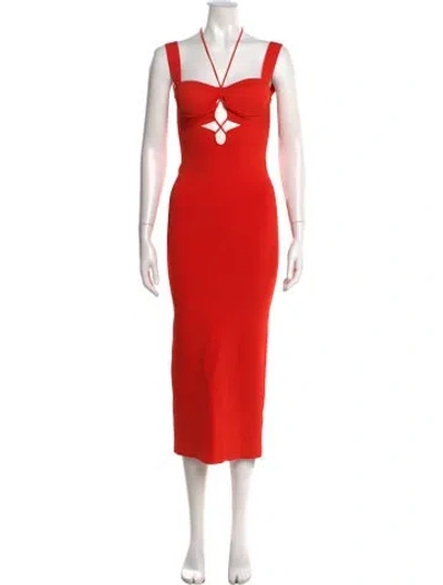 Pre-owned Galvan Halterneck Midi Length Dress In Orange