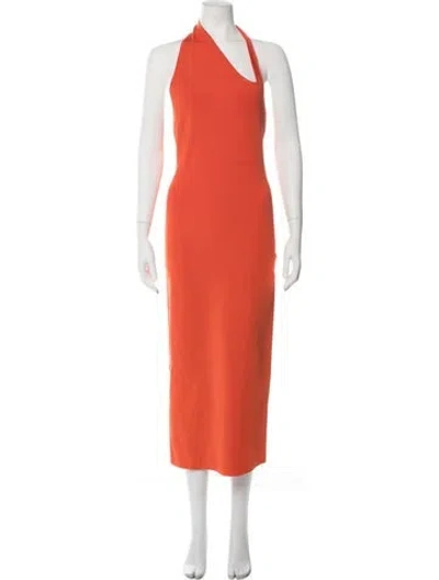 Pre-owned Galvan Halterneck Midi Length Dress In Orange