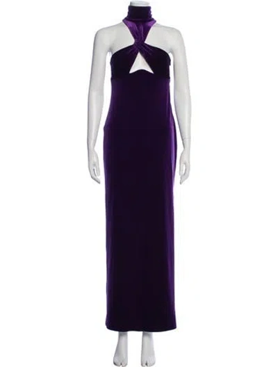 Pre-owned Galvan Halterneck Midi Length Dress In Purple