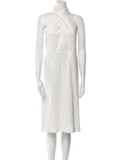 Pre-owned Galvan Halterneck Midi Length Dress In White