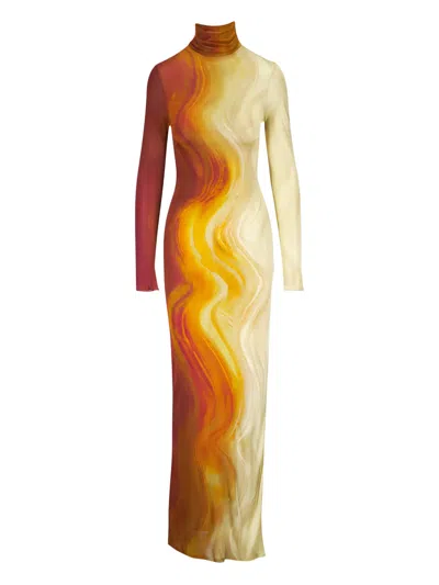 Galvan High-neck Long-sleeve Dress In Yellow